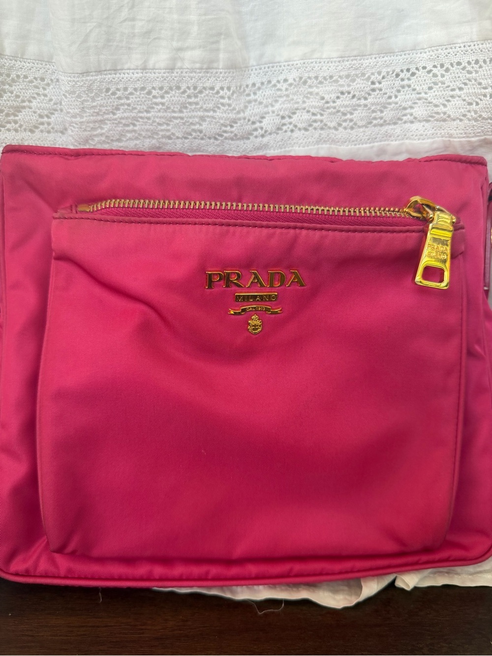 Prada Hot Pink Nylon Crossbody Bag with Gold Hardware